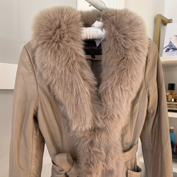 Real Leather jacket with Fox Fur Collar L22X17W - Picture 1 of 4